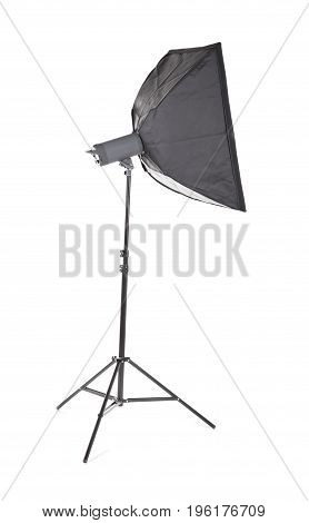 Professional studio flash with soft-box. Studio lighting.  Photographic equipment lighting board theme elements, isplated on a white blackground. Outbreak.