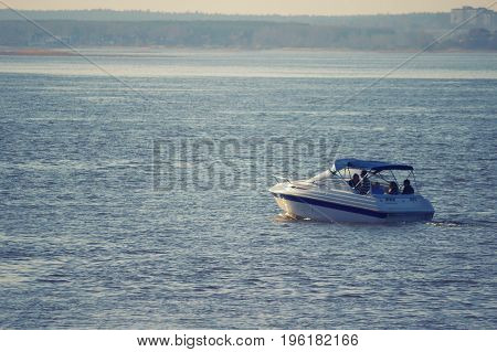 Boat speed boat on the sea with sky natural beauty.