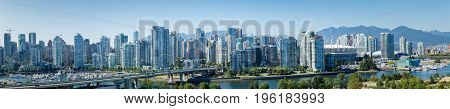 Vancouver, Canada - Circa 2017: A panoramic shot of the residental area of downtown, one of the most expensive housing markets in the world
