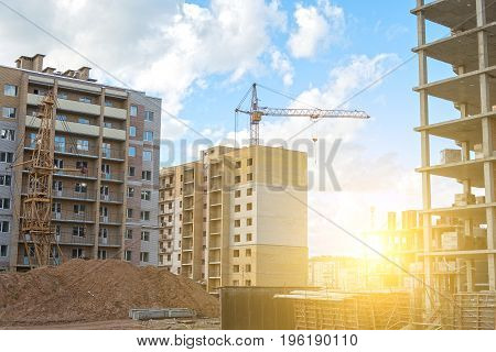 Viev Of New Microdistrict Buildings Under Construction.
