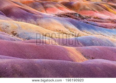 Unusual volcanic formation seven colored earths in Chamarel on Mauritius island