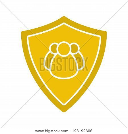 Users protection glyph color icon. Collective security. Protection shield with group of people. Silhouette symbol on white background. Negative space. Vector illustration