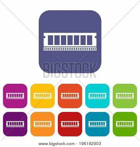 DVD RAM module for the personal computer icons set vector illustration in flat style in colors red, blue, green, and other