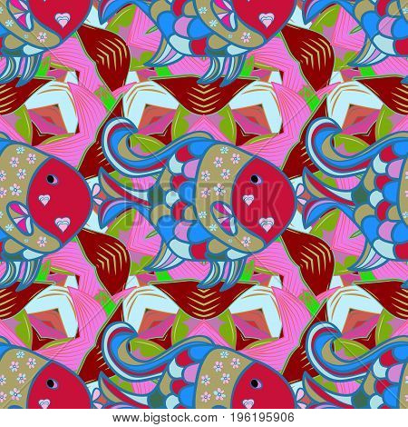 Vector illustration. Reaver fish on colored background. Seamless pattern from decorative fish.