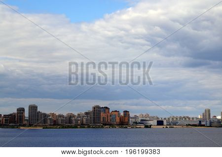 Panoramic view of the river and the city of Kazan Republic of Tatarstan Russia