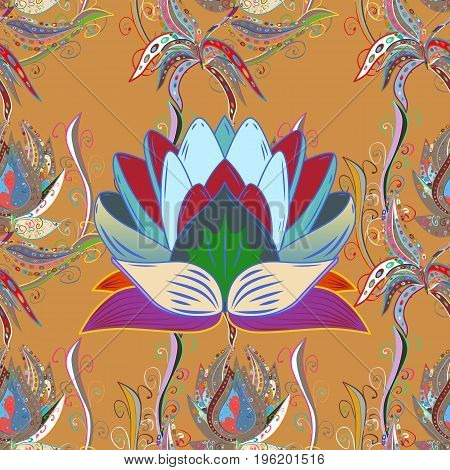 Seamless Floral Pattern In Vector Illustration. On Colorful Background. Beautiful Fabric Pattern. Ve