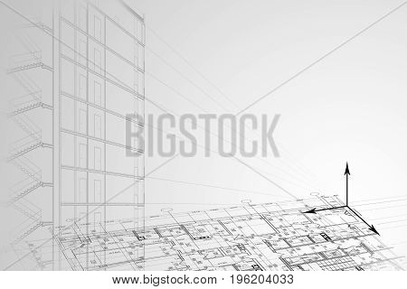Part of abstract architectural project on the gray background