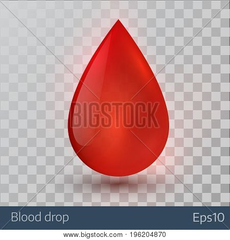 Single blood drop isolated on transparent background. Vector illustration.