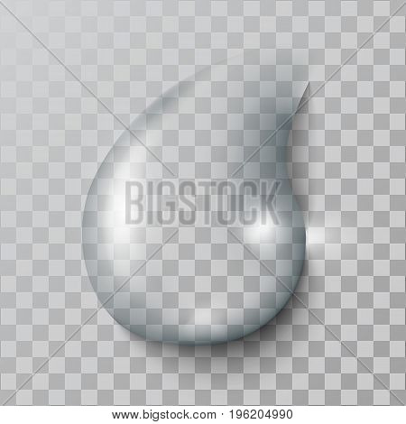 A realistic   water  drop, with  shadows, reflections and flares on a transparent background. Vector illustration.