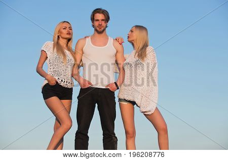 Girl And Women With Boyfriend Outdoor.