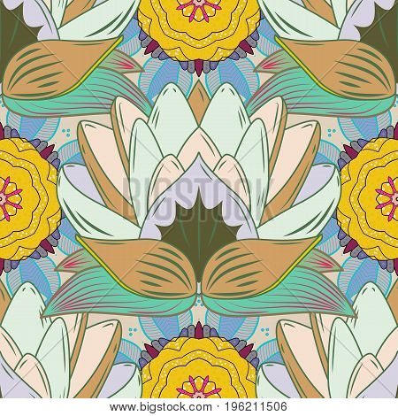 Seamless flower pattern can be used for sketch. Flowers on colorful background. Vector illustration.
