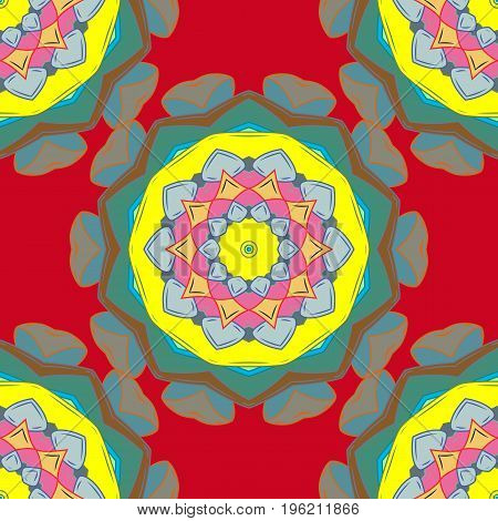 Vector floral wedding decorative elements. Seamless pattern mehndi floral lace of buta decoration items on colorful background.
