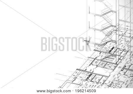 Part of abstract architectural project on the white background