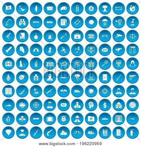 100 antiterrorism icons set in blue circle isolated on white vector illustration