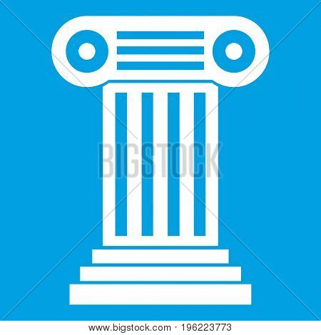 Roman column icon white isolated on blue background vector illustration