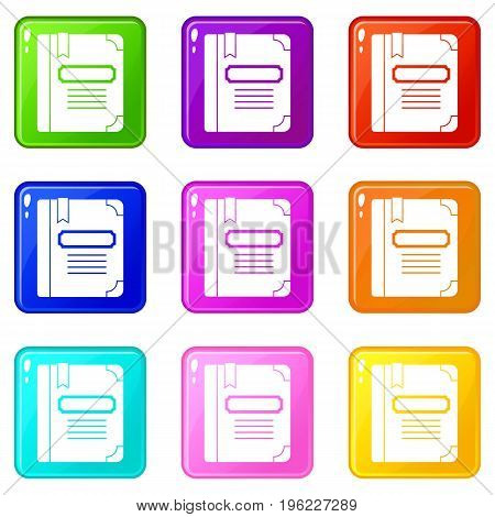 Tutorial with bookmark icons of 9 color set isolated vector illustration