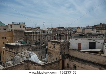 View To Roof Of Medieval Fez Medina From Nejjarine Museum Of Wooden Arts & Crafts Terrace, Morocco