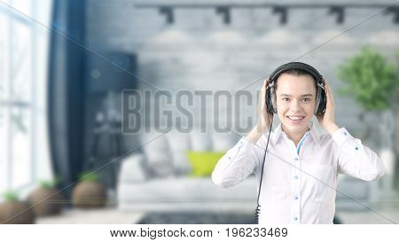 Young Beautiful Business Woman And Creative Designer Standing Over Blured Interior Background