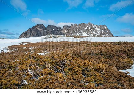 Cradle mountain the UNESCO heritage sites in Tasmania state of Australia during the winter season.