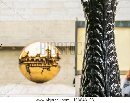 The Sphere Within Sphere, Sculpture Of The Italian Sculptor Arnaldo Pomodoro.trinity College, Dublin