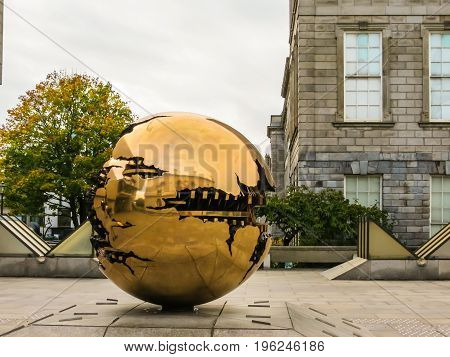 The Sphere Within Sphere, Sculpture Of The Italian Sculptor Arnaldo Pomodoro.trinity College, Dublin