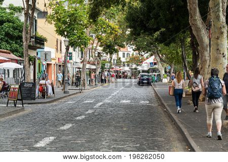 FUNCHALMADEIRA PORTUGAL SEPTEMBER 4 2016: Zone Velha - the oldest district famous for its best restaurants and cafes in Funchal. Madeira Portugal