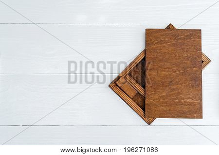 Empty Wooden Box For Gift Or Photo With Usb Stick, Free Space. Packaging For Photo And Usb Drives On