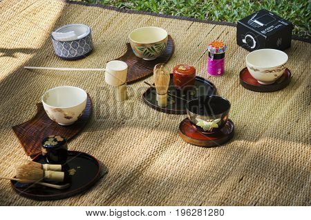 People Prepare And Making Sado Chanoyu Or Japanese Tea Ceremony, Also Called The Way Of Tea At Outdo