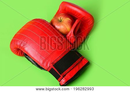 Pair Of Leather Boxing Sportswear With Juicy Red Apple