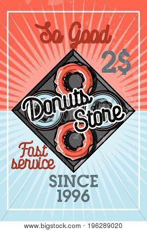 Color vintage donuts store banner. Vector illustration, EPS 10