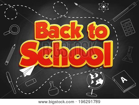 Back to school vector illustration with doodles on chalkboard background.