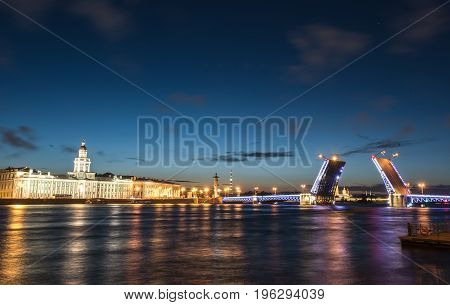 Bridging in St. Petersburg. Night landscape. Night city.