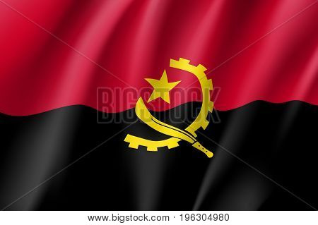 Angola national flag. National patriotic symbol in official country colors. Illustration of Africa state waving flag. Realistic vector icon
