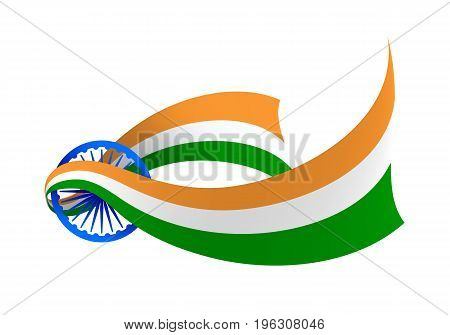 India flag creative variant. Official tricolour and symbol of navy blue wheel with 24 spokes. Politics and geography concept. Vector illustration on white background