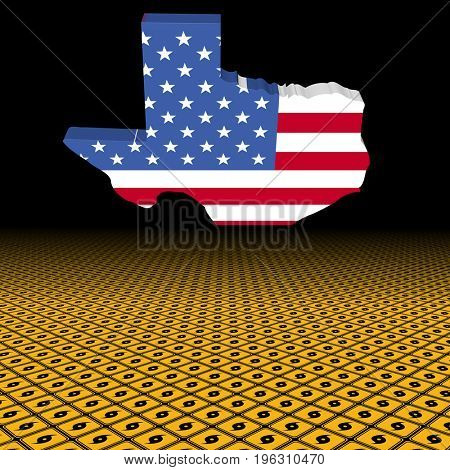 Texas map flag with hurricane warning sign foreground 3d illustration