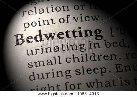 Fake Dictionary Dictionary definition of the word Bedwetting. including key descriptive words.