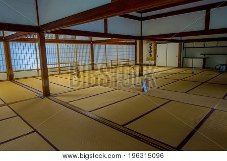 KYOTO, JAPAN - JULY 05, 2017: A room covered with tatami mat at Tenryu-ji on in Kyoto, Japan.