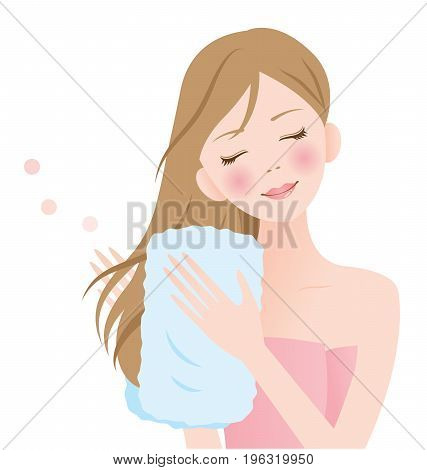 beautiful woman dry her hair with towel