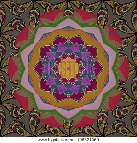 Background Texture Sketch Floral Theme In Colors. Abstract Ethnic Vector Seamless Pattern. Tribal Ar