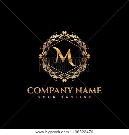Luxury logo. Calligraphic pattern elegant decor elements. Vintage vector ornament Signs and Symbols. The Letters M. luxury logo template. EPS8,EPS10