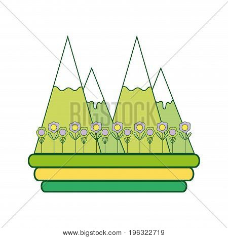 natural snowy mountain with ecology flowers vector illustration