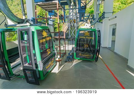 NAMCHI SIKKIM INDIA - OCTOBER 20 2016 : Ropeway arrangement at Namchi Sikkim . It is a very popular tourist attraction for tourists who can get a view of great Himalayan Mountains at Sikkim India