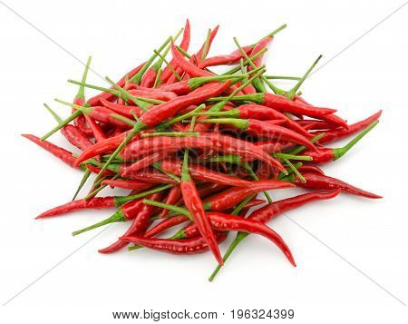 Stack Of Hot Chili Pepper Or Small Chili Padi, Isolated On White Background