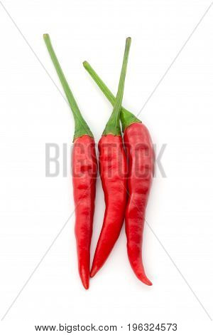Hot Chili Pepper Or Small Chili Padi Isolated On White Background