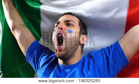 Italian Guy Celebrating with Italy Flag