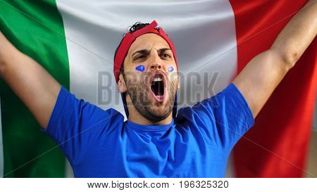 Italian Guy Celebrating with Italy Flag