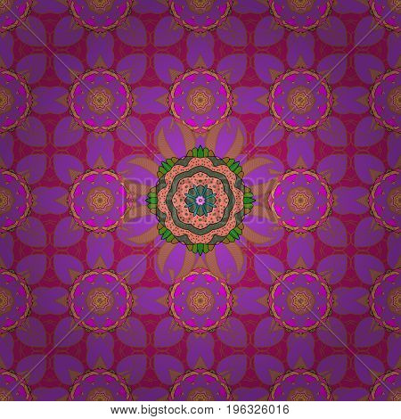 Cute Flower Vector Pattern. Flat Flower Elements Design. Flowers On Colorful Background. Seamless Co