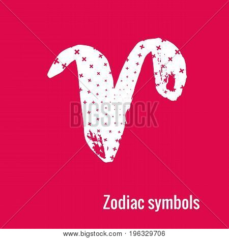 Signs of the zodiac. Aries symbol calligraphy. Fashion illustration style. Vector illustration white isolated on a pink background. Concept for women's T-shirts, fashion magazines and blogs.