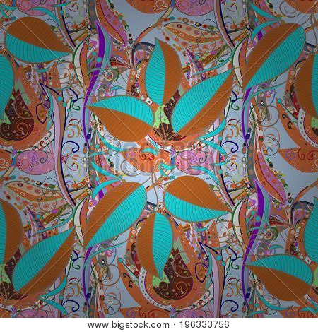 On backdrop. Cute floral background for textile fabric wrapping scrapbooking. Vector seamless pattern with hand drawn doodle leaves. Childish design.