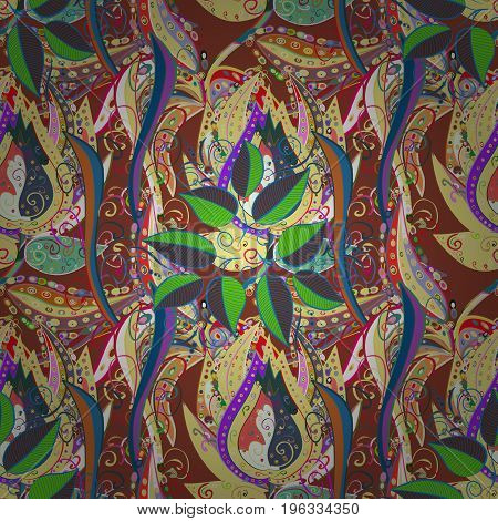 Doodle Leaves Seamless Pattern. Hand Drawn Pattern. Vector Pattern. Art Inspi Style Leaves And Leave